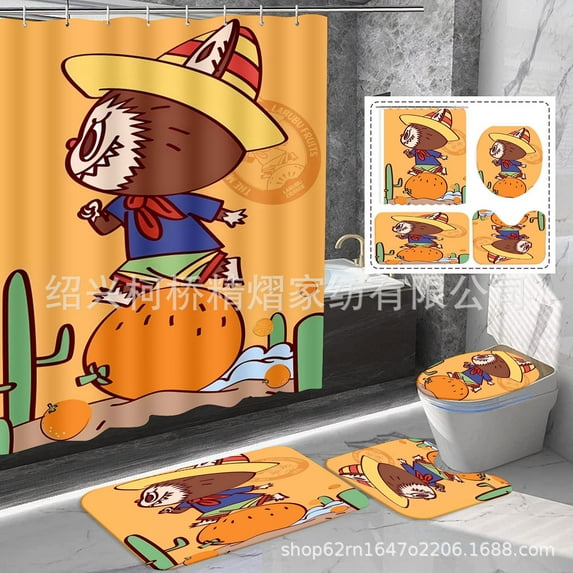 4 Pcs Curtain Set Watercolor Bathroom Sets Modern Home Bathroom Decor with Rugs and Toilet Lid Cover