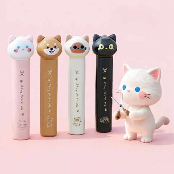 4 Pcs Cute Cat Mini Craft Scissors, Stainless Steel Fun Cartoon Portable Pocket Small Folding Stationery Scissors with Safety Cover for Paper Cutting, Scrapbooking, Crafting