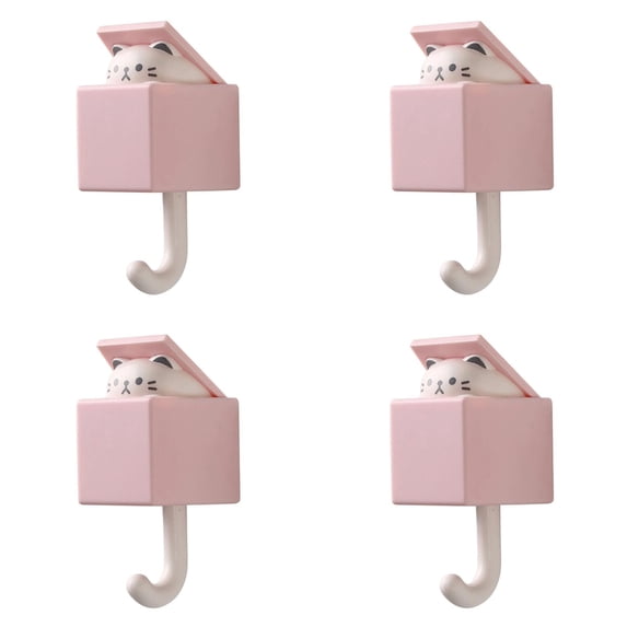4 Pcs Cute Cat Wall Hook 2 x 4 Inch for Entryway and Dorm, Adhesive Coat Hook No Drill, Utility Pet Hook for Hanging Scarves Hats Towels Keys Bags, Creative Wall Decor