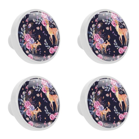 4 Pcs Cute Deer Fawn Vintage Knobs for Kitchen Cabinet Cupboard Dresser Bookcase Drawer Pulls Handles Round Home Decor