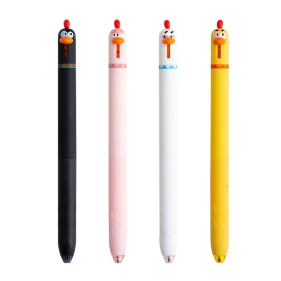 4 Pcs Cute Gel Pens Cartoon Chick Retractable Pens 0.5mm Black Ink Writing Pen, Novelty Writing Pen for Stress Relief, Study, Work