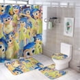 4 Pcs Cute Inside Out Shower Curtain Set with NonSlip Rugs, Toilet Lid