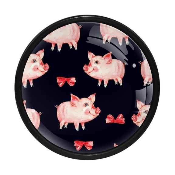 4 Pcs Cute Piggy Red Bow Knobs for Kitchen Cabinet Cupboard Dresser Bookcase Drawer Pulls Handles Round Home Decor