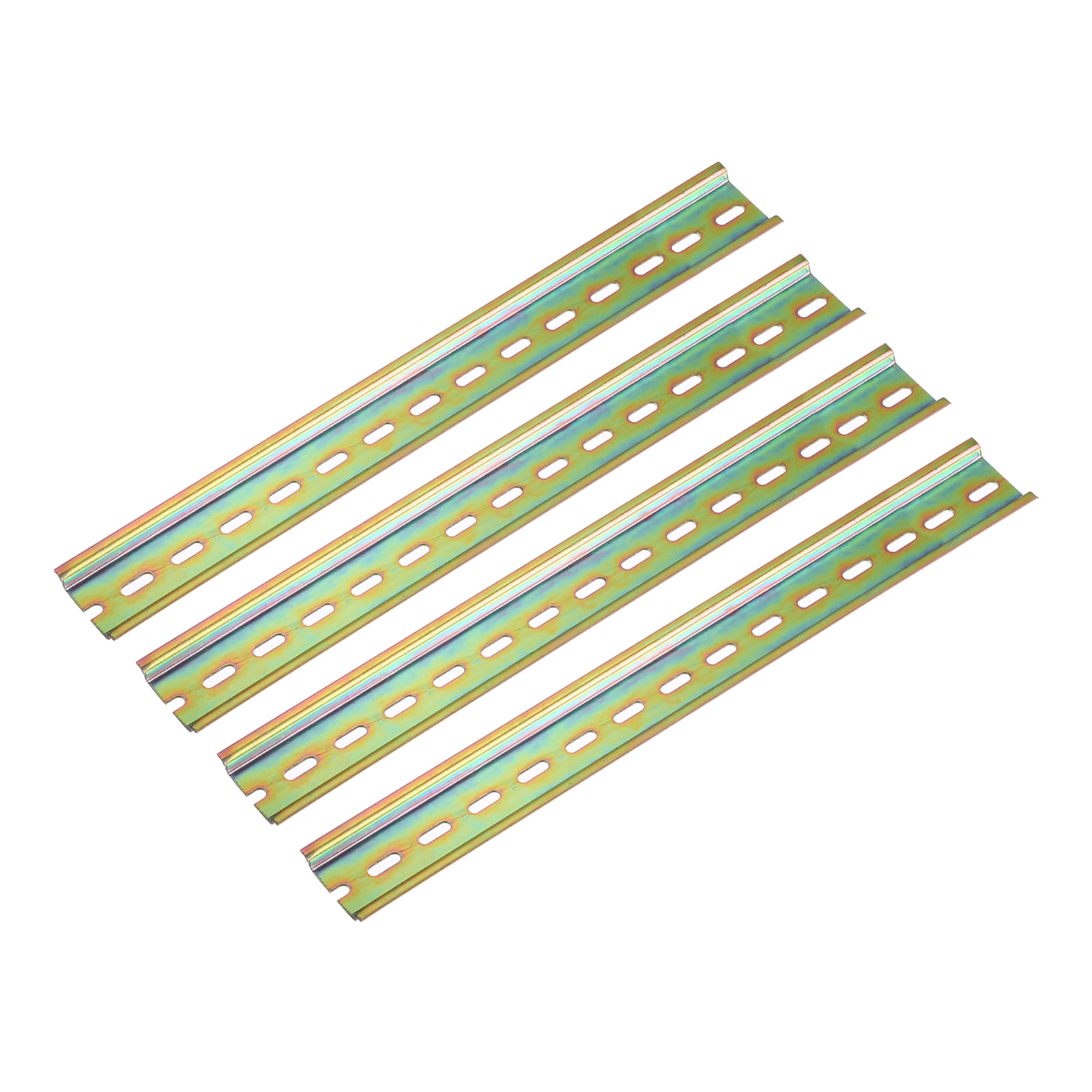 4 Pcs DIN Rail Slotted Iron Mounting Guide 12"(300mm) x 35mm x 7.5mm High Bronze Tone