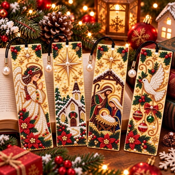 4 Pcs DIY Christmas Pearl Art Kits for Adult Bookmarks DIY Christmas Theme Diamond Kits For Adult Painting Book Marks,Craft Painting Bookmark Gifts for Book Lovers (C)