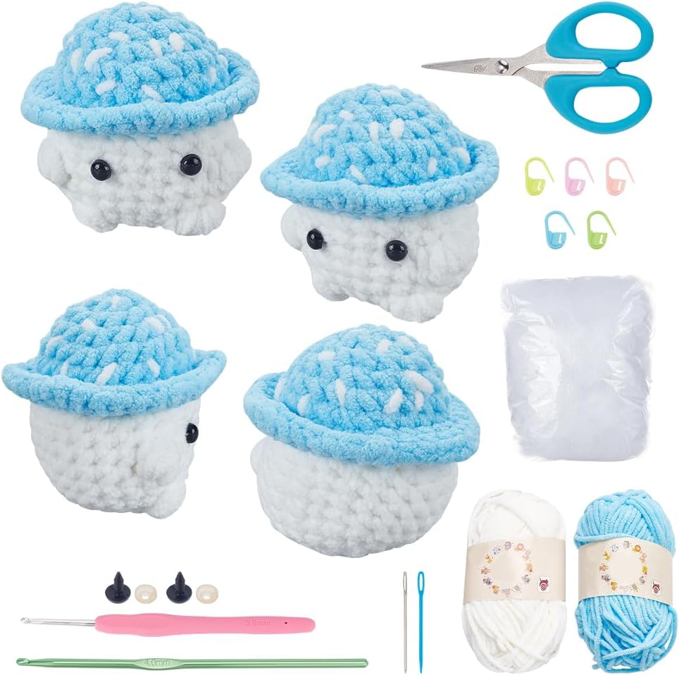 4 Pcs DIY Mushroom Baby with Hat Crochet Kit for Beginner Adults