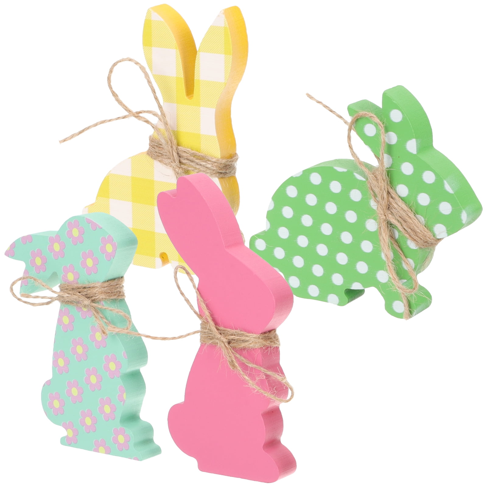 4 Pcs DIY Rabbit Ornaments Home Decor Wood Bunny Decor Rabbit Statue