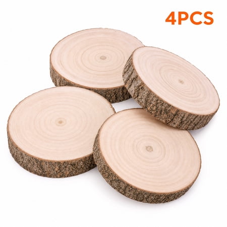 4 Pcs Daily Natural Wood Slice Discs Large Unfinished Wooden Circles for Crafts Painting DIY Projects Table Centerpieces Home Decoration Sign Making and Rustic Event Decor