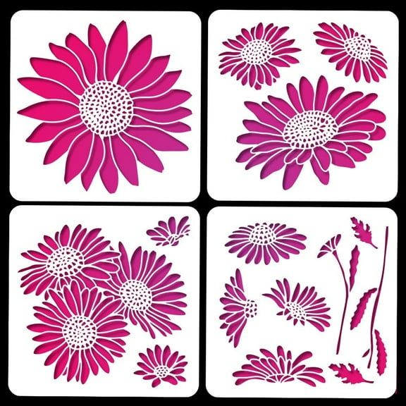 4 Pcs Daisy Painting Stencils 11.81x11.81 Inch Reusable Craft Stencils Hollow Out Drawing Painting Template
