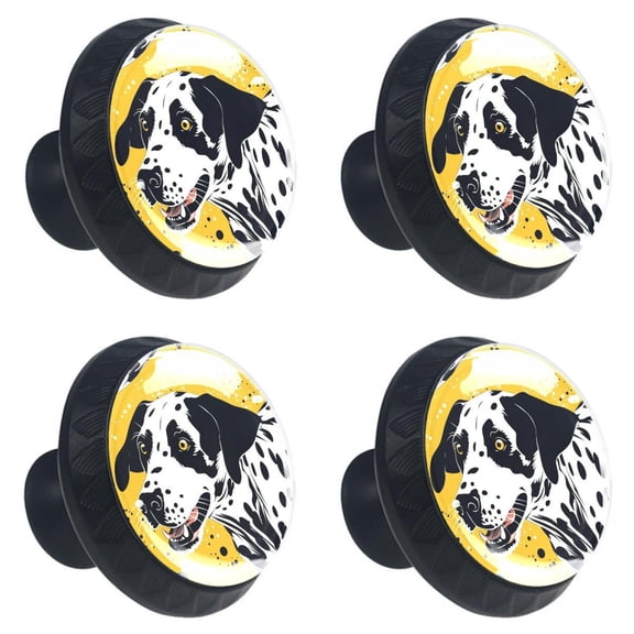4 Pcs Dalmatian Dog Print Cabinet Knobs 30mm Round Crystal Glass Drawer Handles Pulls with Screws for Kitchen Cupboard Wardrobe Closet Dresser, Home&Office