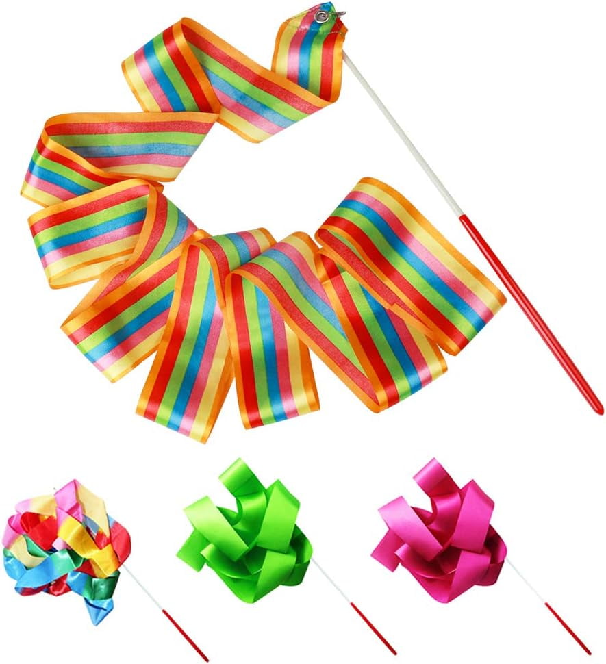 4 Pcs Dance Ribbons Gymnastic Ribbons for Kids Dancing Streamers with Twirling Baton Rod
