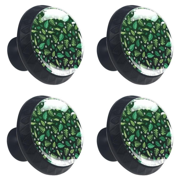 4 Pcs Dark Green Leaves Knobs for Kitchen Cabinet Cupboard Dresser Bookcase Drawer Pulls Handles Round Home Decor