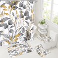 thumbnail image 1 of 4 Pcs Dark Green Plant Shower Curtain Sets with Non-Slip Rugs, Botanical Toilet Lid Cover and Bath Mat for Aesthetic Bathroom, Elegant Bathroom Decor Set (Hooks not Included), 1 of 6