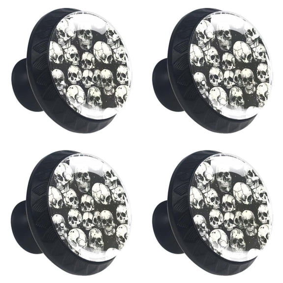 4 Pcs Dead Skulls Print Cabinet Knobs 30mm Round Crystal Glass Drawer Handles Pulls with Screws for Kitchen Cupboard Wardrobe Closet Dresser, Home&Office