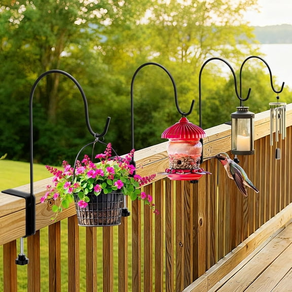 4 Pcs Deck Hook Bird Feeder Hanger with 3 Inch Clamp, 11 Inch | Railing Plant Hanger Deck Hooks with Strengthened Clamp, for Railing Bird Feeder Plant Lanterns