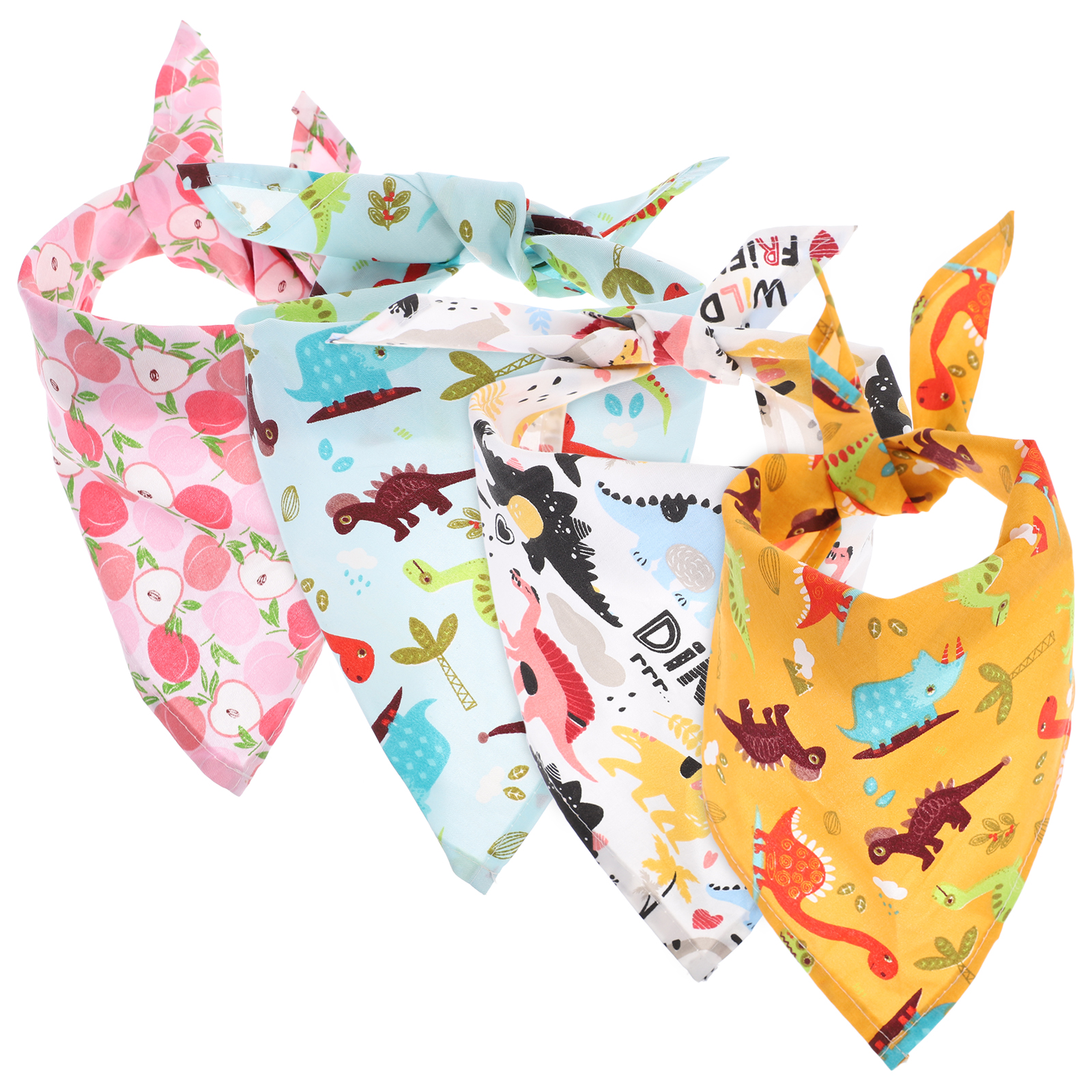 4 Pcs Decor Dog Ties Dinosaurs Design Pet Bandana Holiday Collar