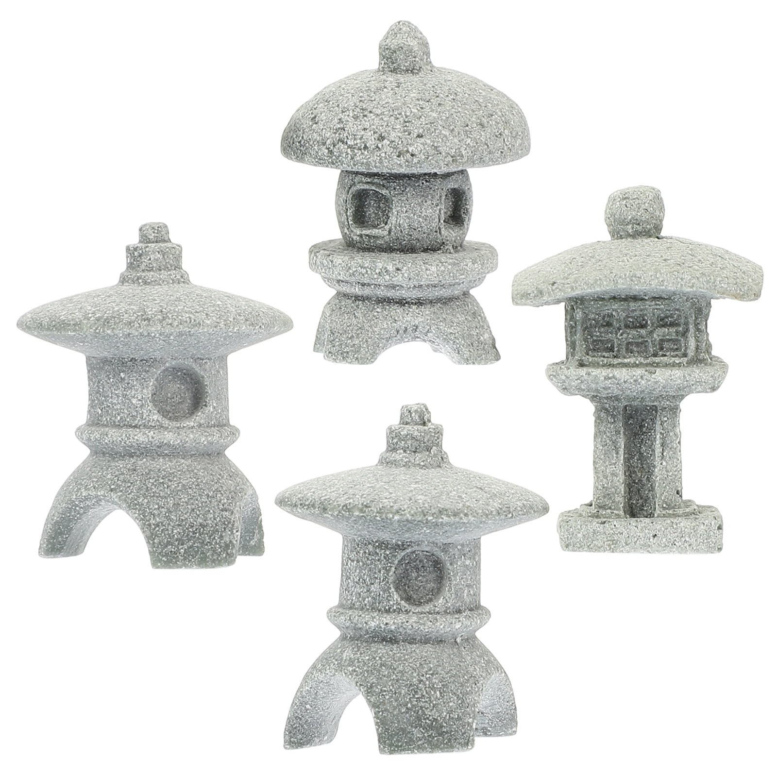4 Pcs Decor Lantern Pagoda Ornament Small Garden Miniature Sandstone