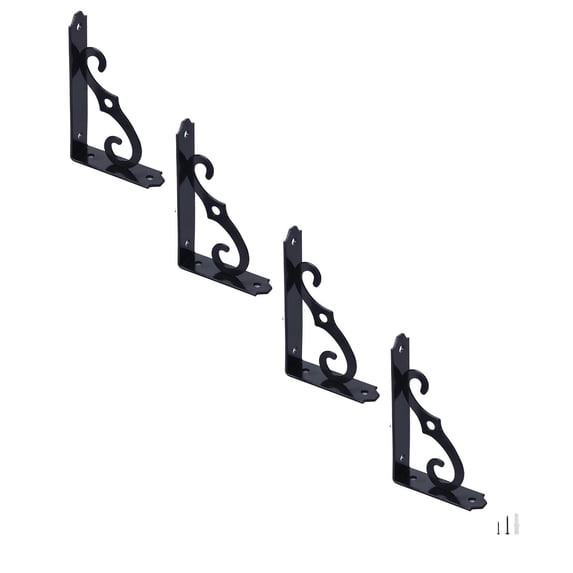 4 Pcs Decorative Shelf Bracket, Wall Mounted Floating Shelf Bracket, L Shape Heavy Duty Metal Shelving Bracket, Metal Corner Brace Right Angle Bracket with Screws for DIY Open Shelving