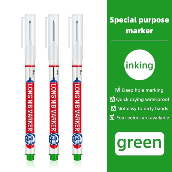 4 Pcs Deep Reach Markers Long Nose Marker Waterproof Deep Hole Marker Carpenter Ink Marker 20 mm Reach Permanent Markers and Marker Pens for Carpenters Builders Construction, Green