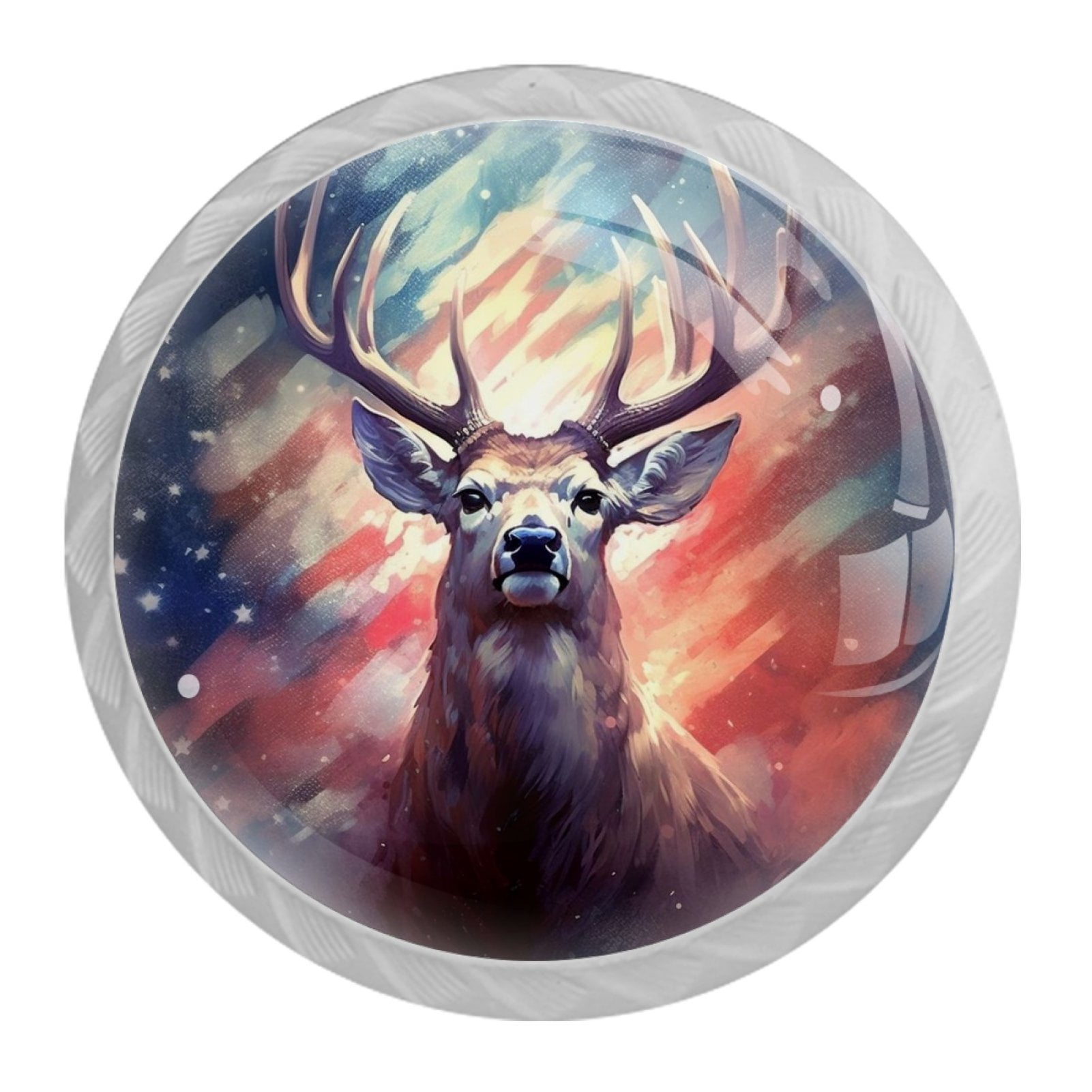 4 Pcs Deer and American Flag Knobs for Kitchen Cabinet Cupboard Dresser Bookcase Drawer Pulls Handles Round Home Decor