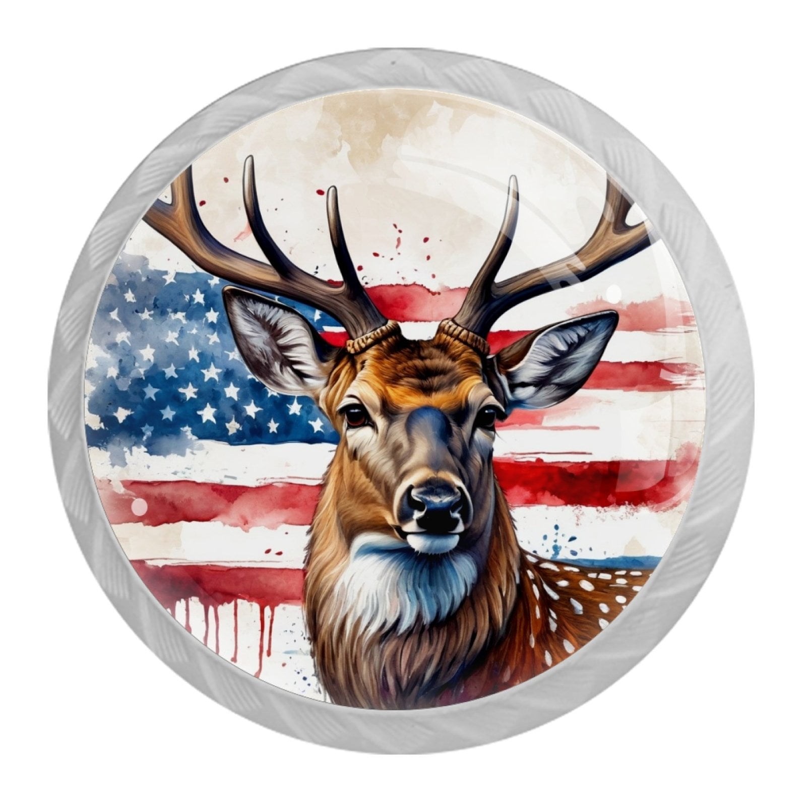 4 Pcs Deer and American Flag Knobs for Kitchen Cabinet Cupboard Dresser Bookcase Drawer Pulls Handles Round Home Decor