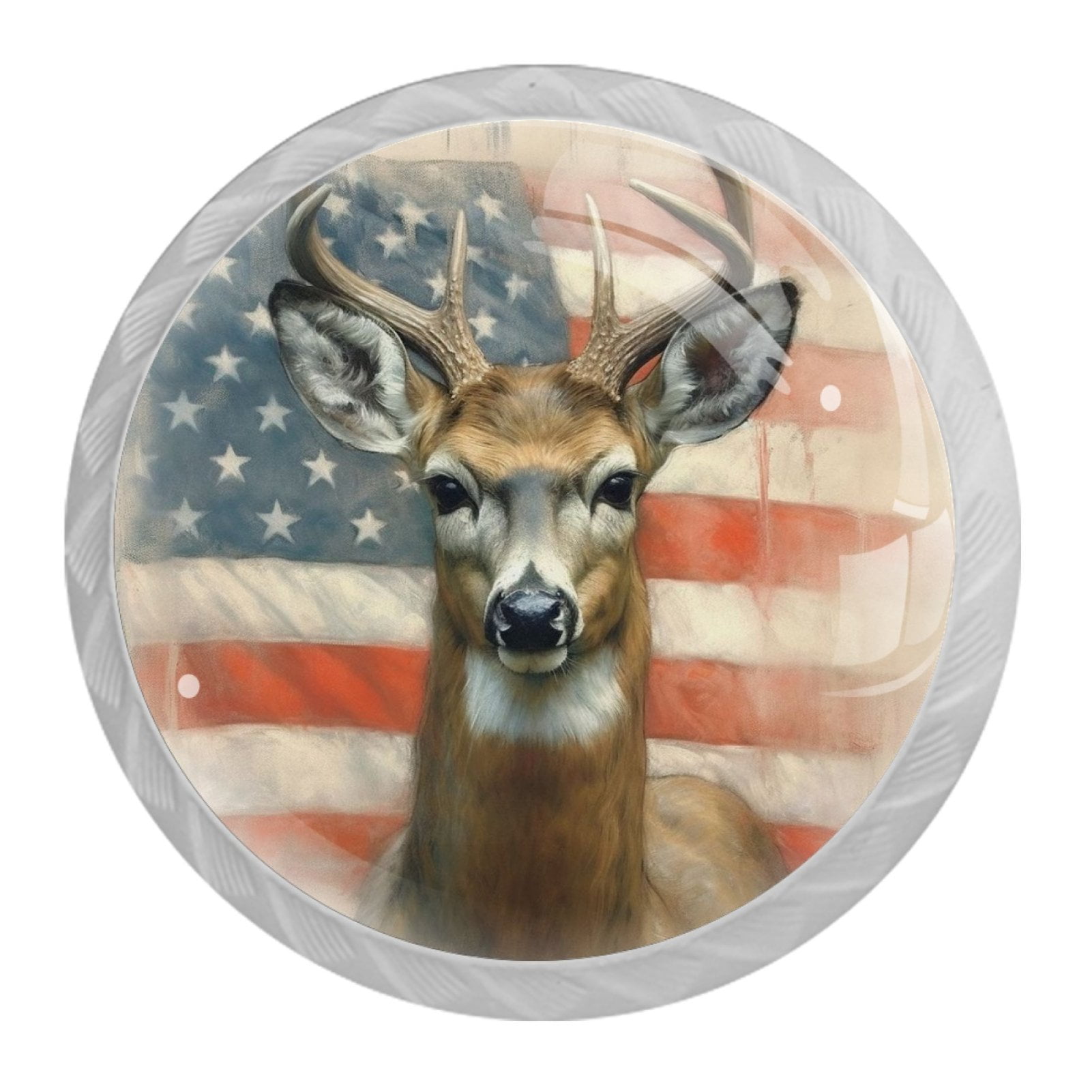 4 Pcs Deer and American Flag Knobs for Kitchen Cabinet Cupboard Dresser Bookcase Drawer Pulls Handles Round Home Decor