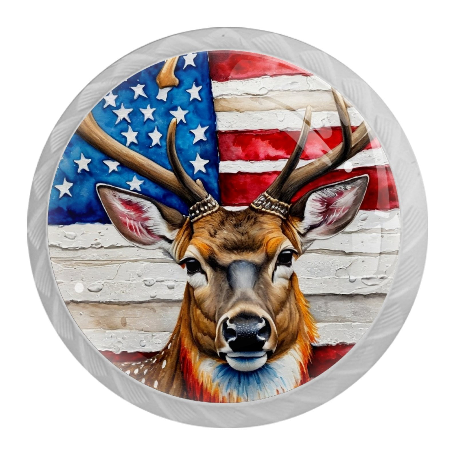 4 Pcs Deer and American Flag Knobs for Kitchen Cabinet Cupboard Dresser Bookcase Drawer Pulls Handles Round Home Decor