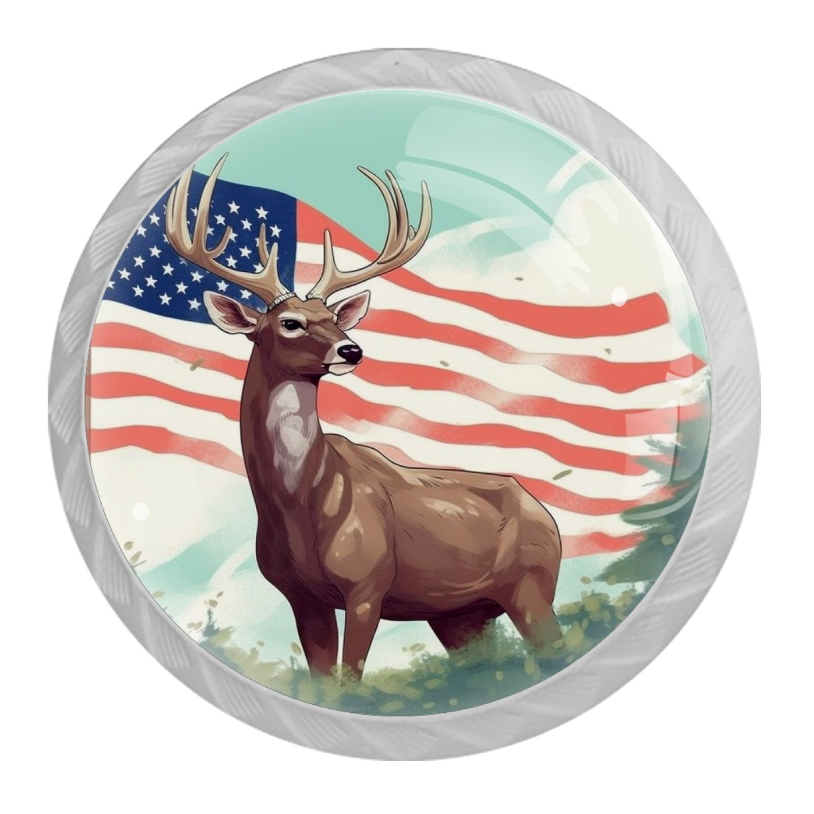 4 Pcs Deer and American Flag Knobs for Kitchen Cabinet Cupboard Dresser Bookcase Drawer Pulls Handles Round Home Decor