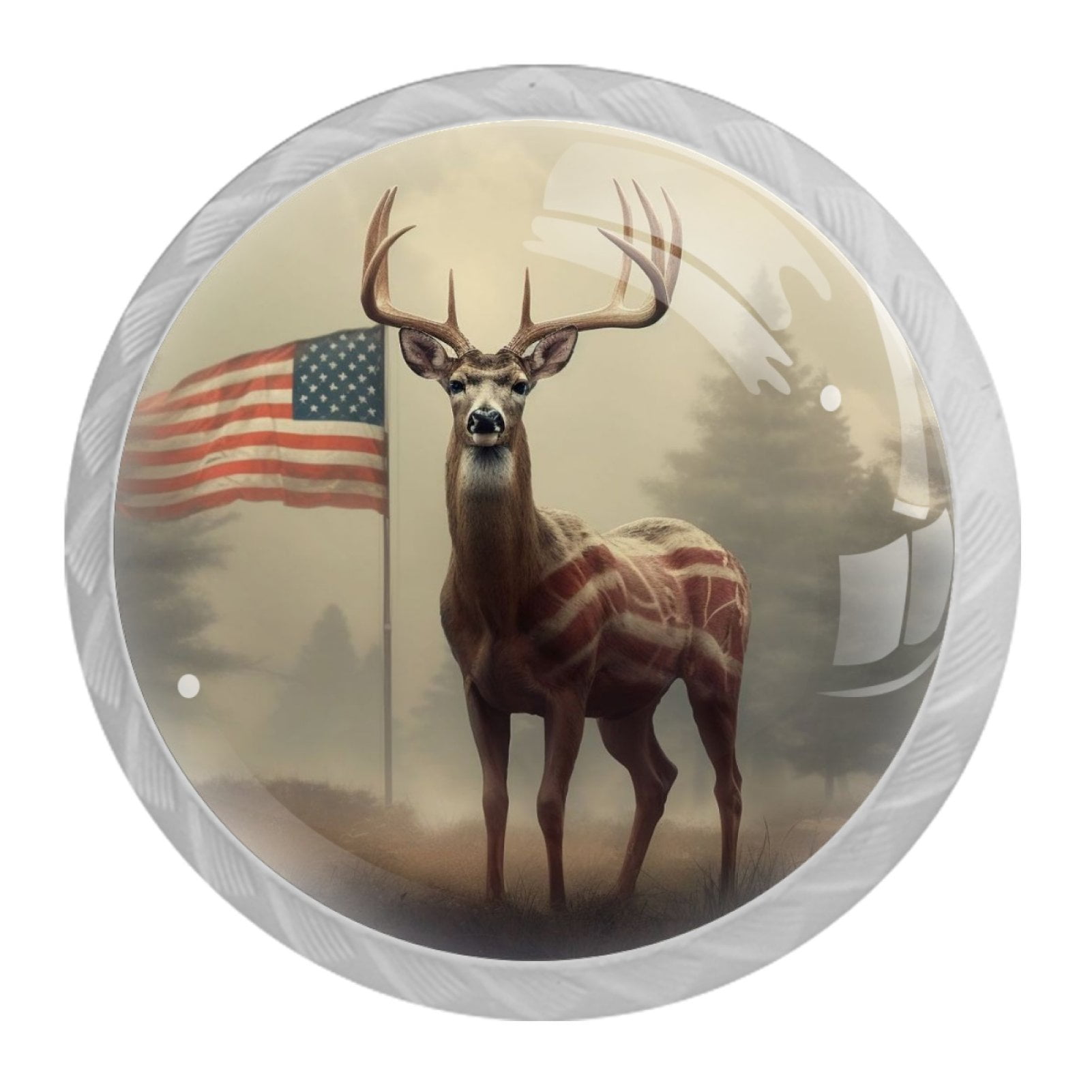 4 Pcs Deer and American Flag Knobs for Kitchen Cabinet Cupboard Dresser Bookcase Drawer Pulls Handles Round Home Decor