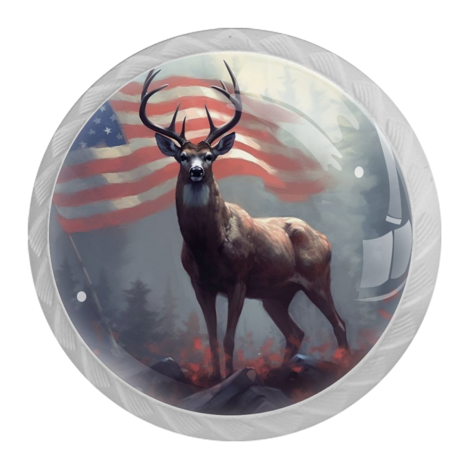 4 Pcs Deer and American Flag Knobs for Kitchen Cabinet Cupboard Dresser Bookcase Drawer Pulls Handles Round Home Decor