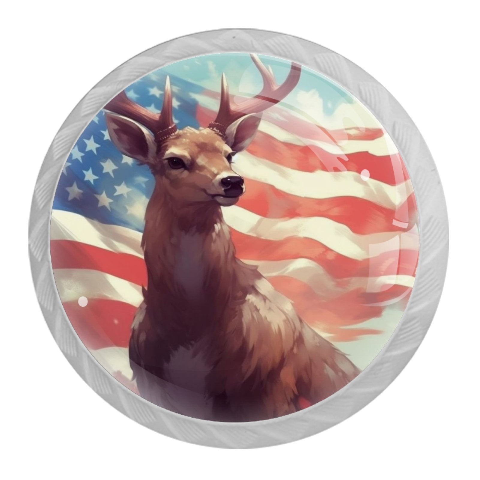 4 Pcs Deer and American Flag Knobs for Kitchen Cabinet Cupboard Dresser Bookcase Drawer Pulls Handles Round Home Decor
