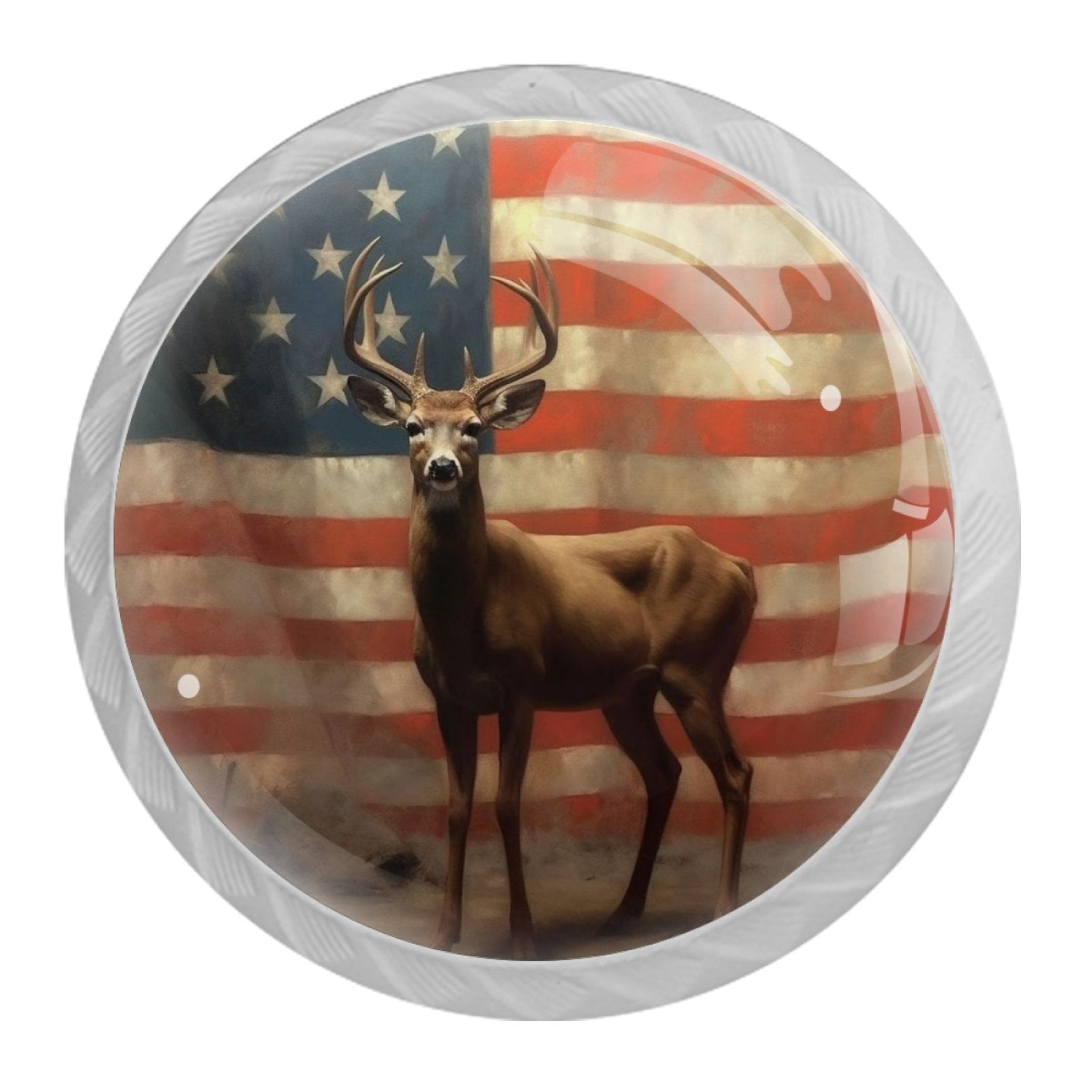 4 Pcs Deer and American Flag Knobs for Kitchen Cabinet Cupboard Dresser Bookcase Drawer Pulls Handles Round Home Decor