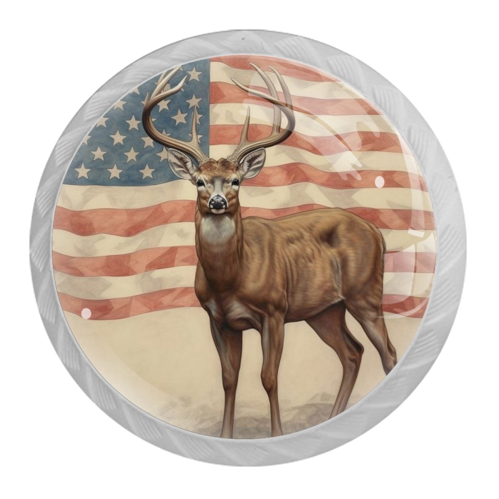 4 Pcs Deer and American Flag Knobs for Kitchen Cabinet Cupboard Dresser Bookcase Drawer Pulls Handles Round Home Decor