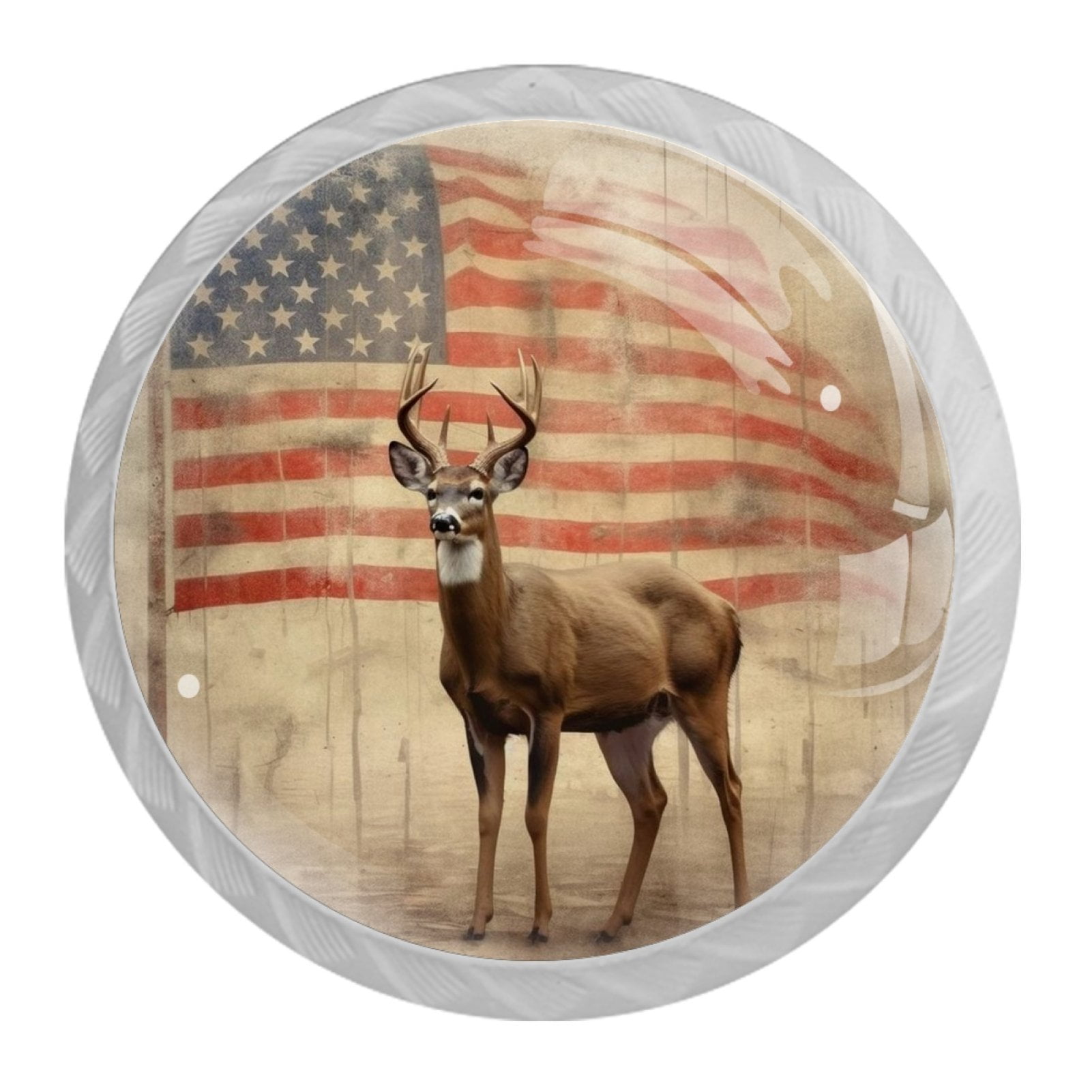 4 Pcs Deer and American Flag Knobs for Kitchen Cabinet Cupboard Dresser Bookcase Drawer Pulls Handles Round Home Decor