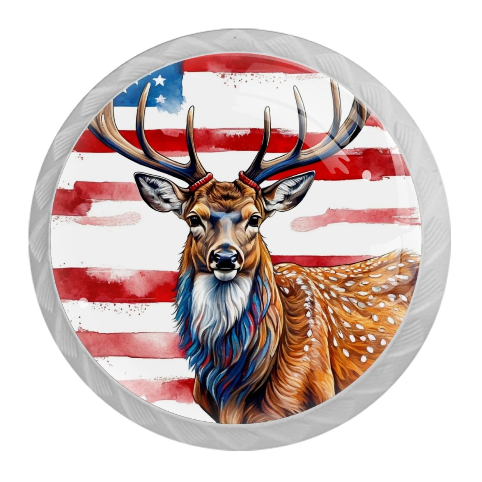 4 Pcs Deer and American Flag Knobs for Kitchen Cabinet Cupboard Dresser Bookcase Drawer Pulls Handles Round Home Decor