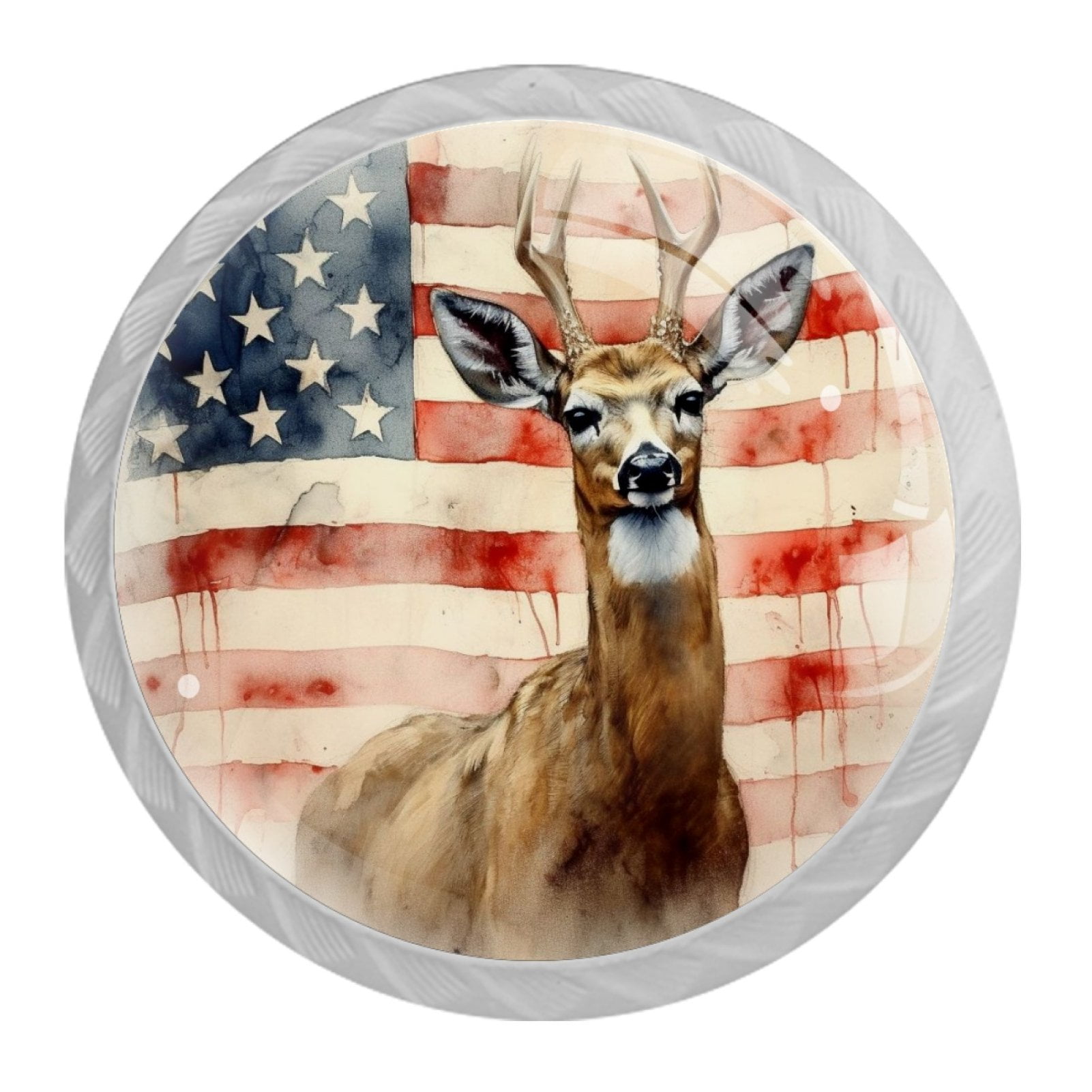 4 Pcs Deer and American Flag Knobs for Kitchen Cabinet Cupboard Dresser Bookcase Drawer Pulls Handles Round Home Decor