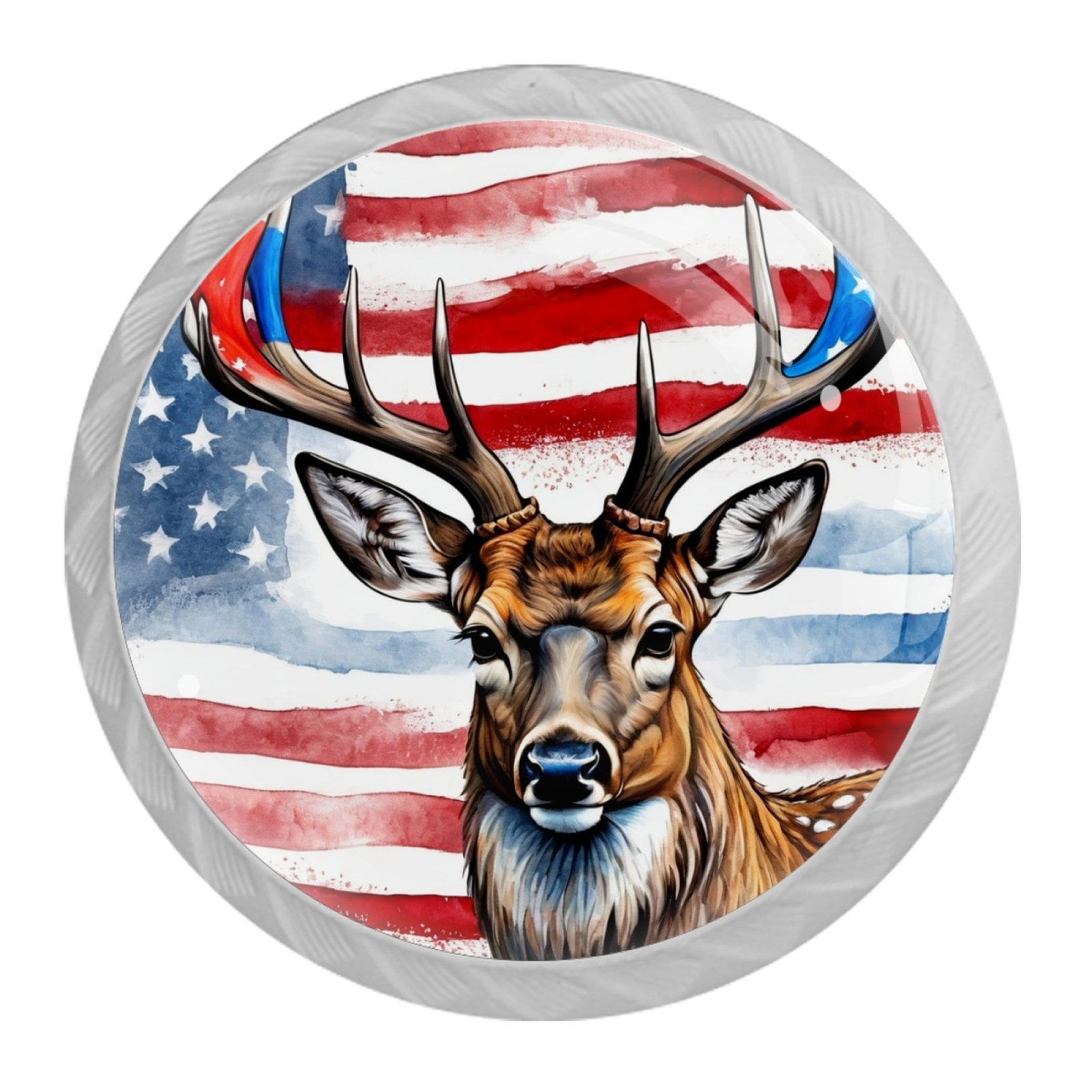 4 Pcs Deer and American Flag Knobs for Kitchen Cabinet Cupboard Dresser Bookcase Drawer Pulls Handles Round Home Decor