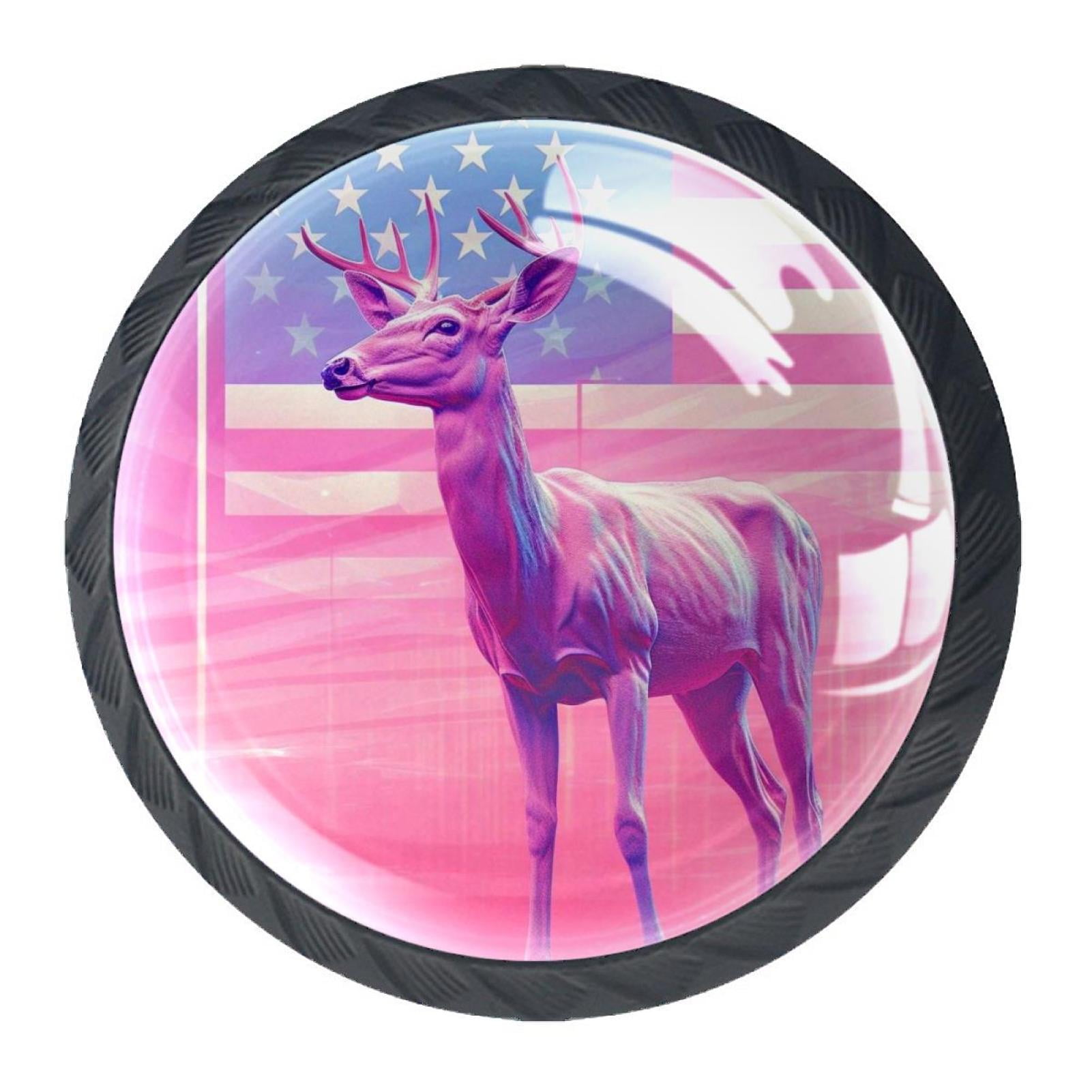 4 Pcs Deer and American Flag Knobs for Kitchen Cabinet Cupboard Dresser Bookcase Drawer Pulls Handles Round Home Decor