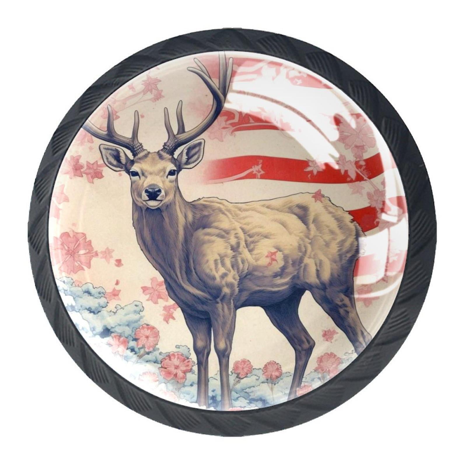 4 Pcs Deer and American Flag Knobs for Kitchen Cabinet Cupboard Dresser Bookcase Drawer Pulls Handles Round Home Decor