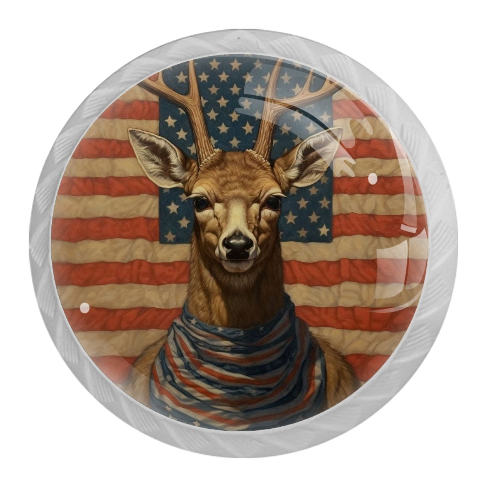 4 Pcs Deer and American Flag Knobs for Kitchen Cabinet Cupboard Dresser Bookcase Drawer Pulls Handles Round Home Decor