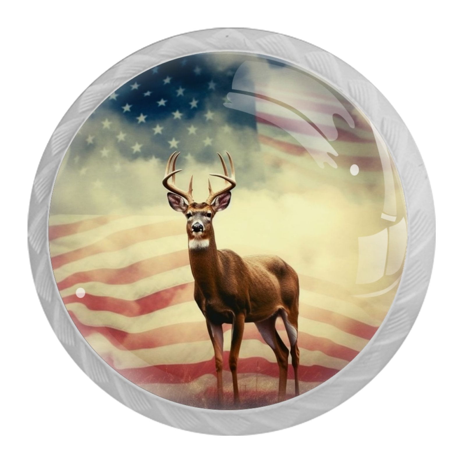 4 Pcs Deer and American Flag Knobs for Kitchen Cabinet Cupboard Dresser Bookcase Drawer Pulls Handles Round Home Decor