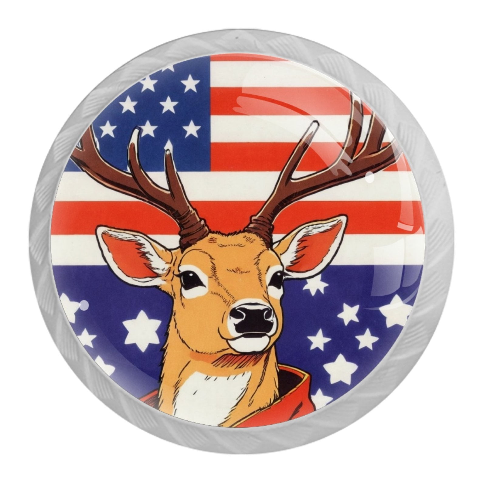 4 Pcs Deer and American Flag Knobs for Kitchen Cabinet Cupboard Dresser Bookcase Drawer Pulls Handles Round Home Decor