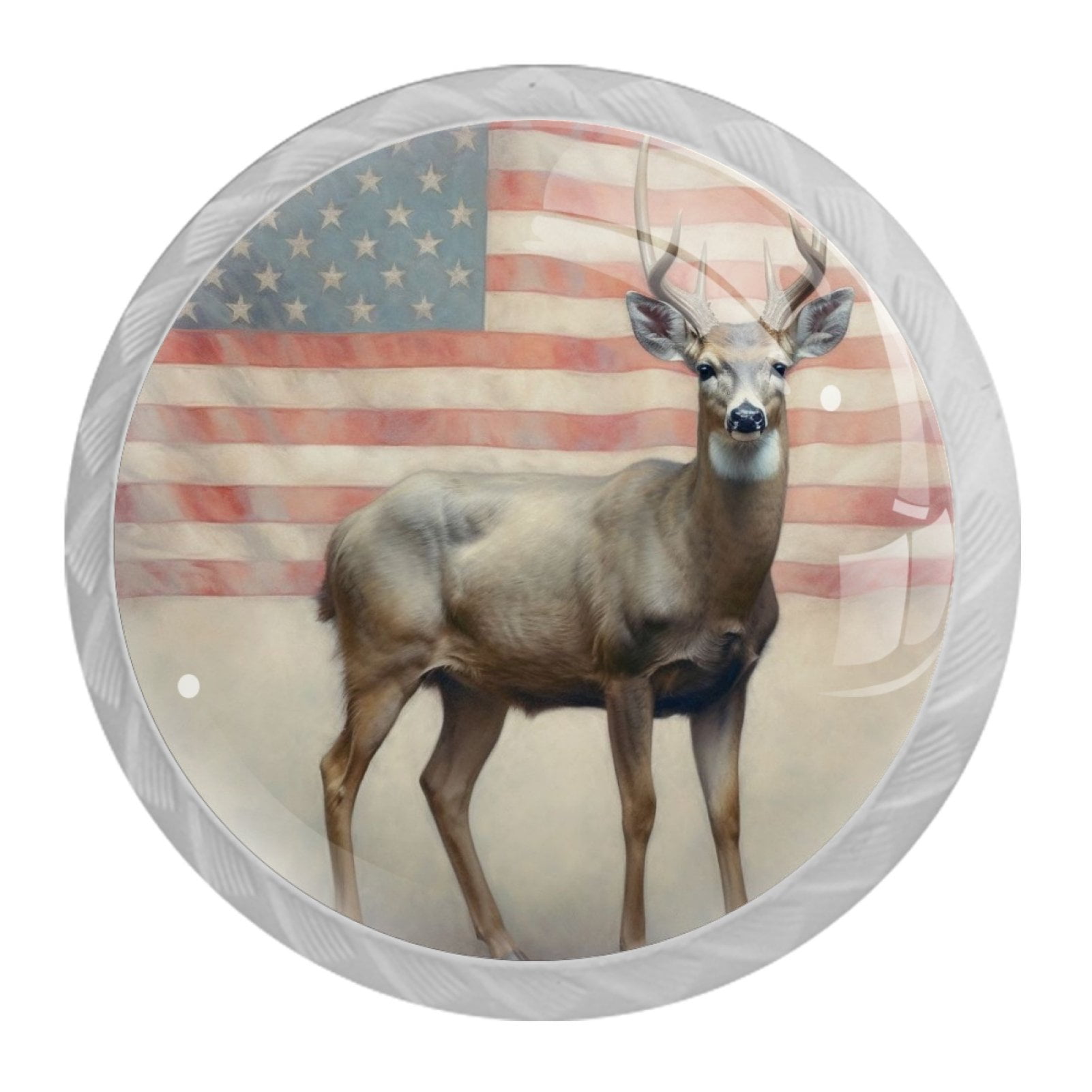 4 Pcs Deer and American Flag Knobs for Kitchen Cabinet Cupboard Dresser Bookcase Drawer Pulls Handles Round Home Decor