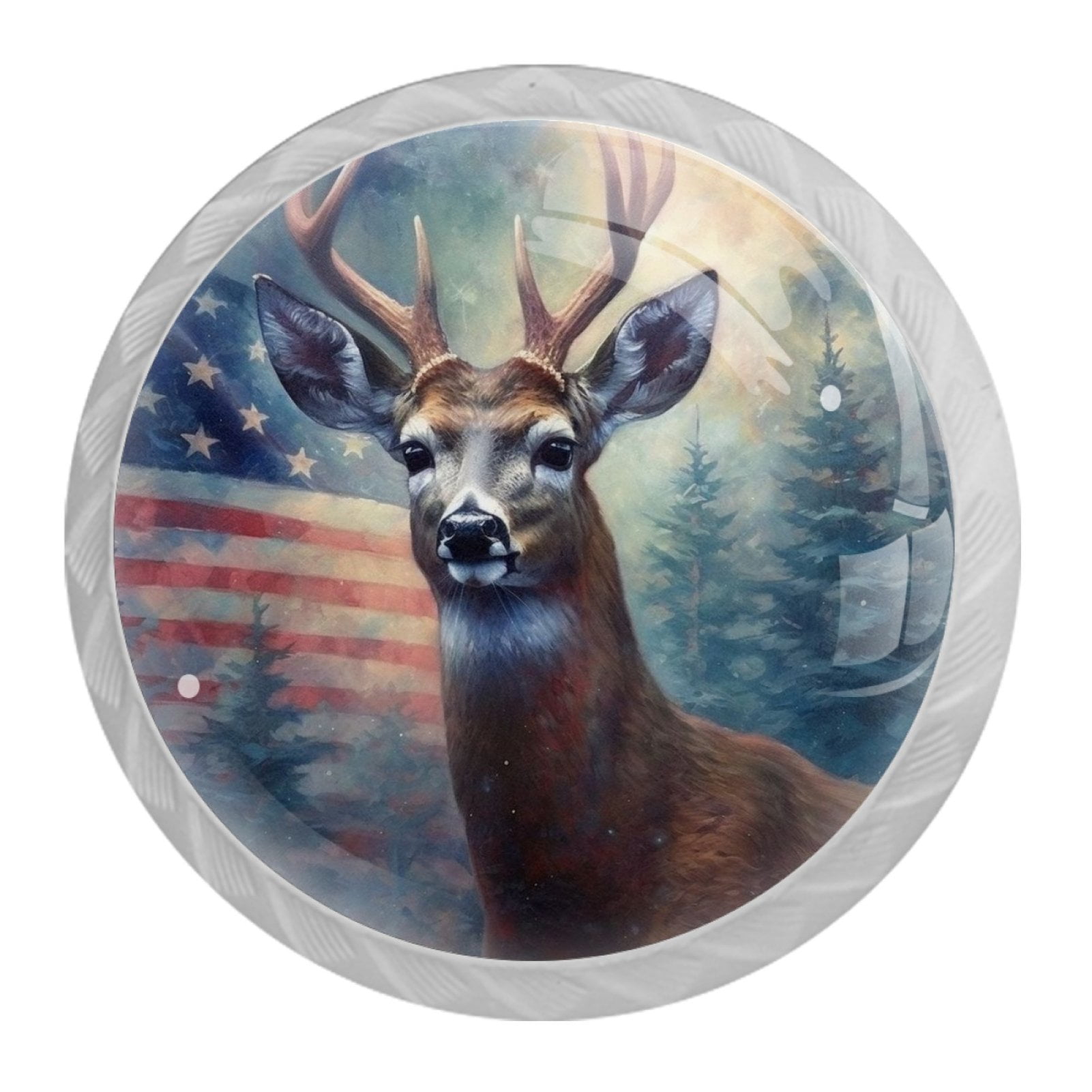 4 Pcs Deer and American Flag Knobs for Kitchen Cabinet Cupboard Dresser Bookcase Drawer Pulls Handles Round Home Decor
