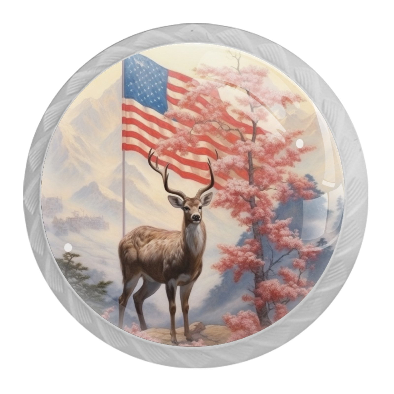 4 Pcs Deer and American Flag Knobs for Kitchen Cabinet Cupboard Dresser Bookcase Drawer Pulls Handles Round Home Decor