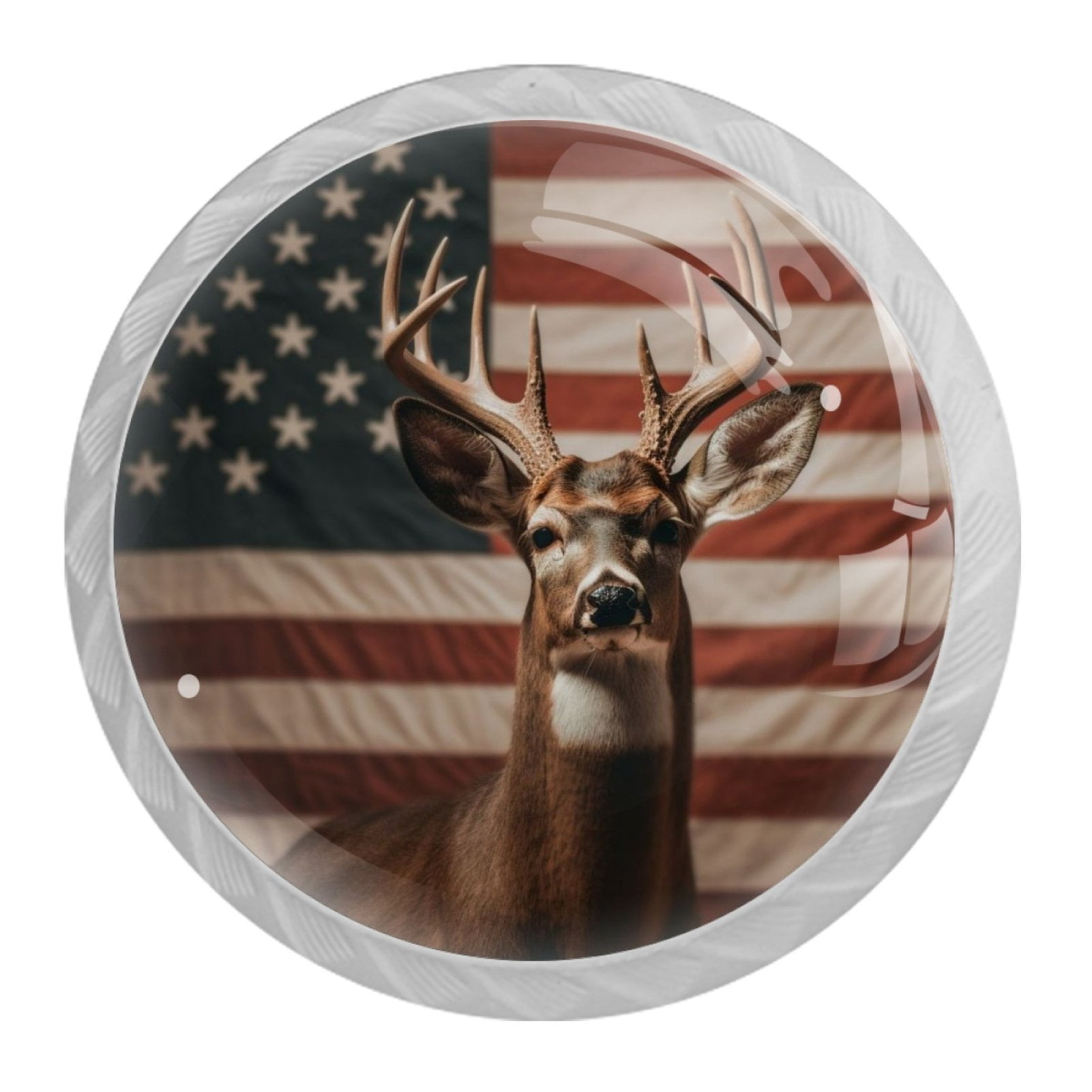 4 Pcs Deer and American Flag Knobs for Kitchen Cabinet Cupboard Dresser Bookcase Drawer Pulls Handles Round Home Decor