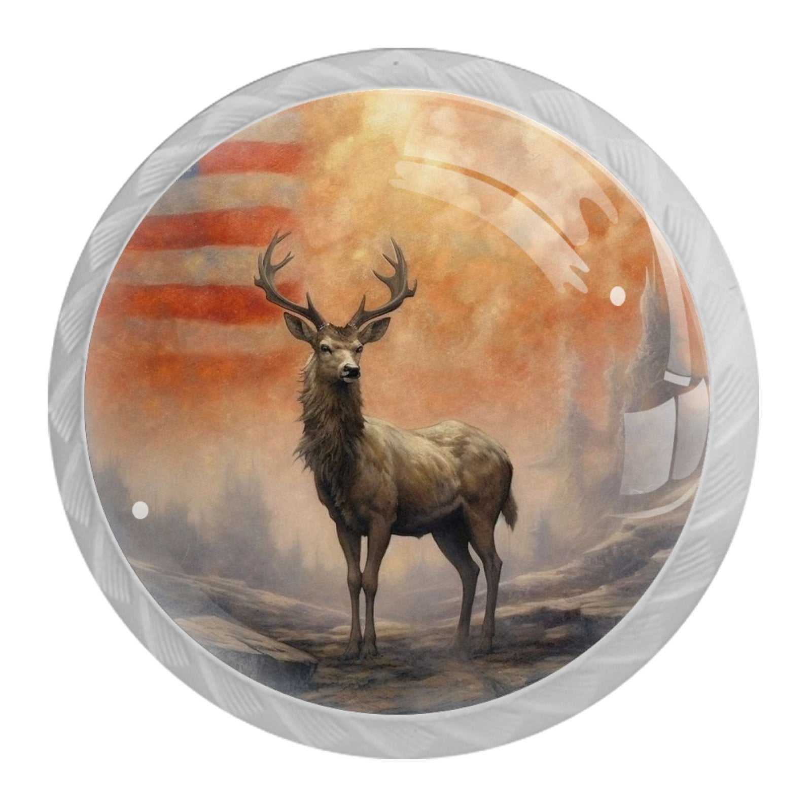 4 Pcs Deer and American Flag Knobs for Kitchen Cabinet Cupboard Dresser Bookcase Drawer Pulls Handles Round Home Decor