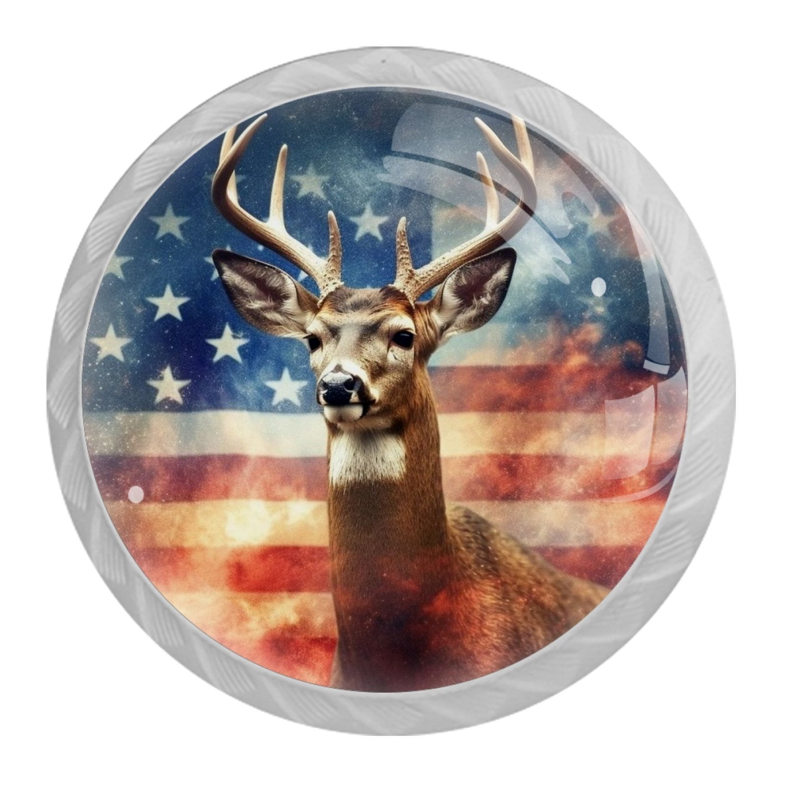 4 Pcs Deer and American Flag Knobs for Kitchen Cabinet Cupboard Dresser Bookcase Drawer Pulls Handles Round Home Decor