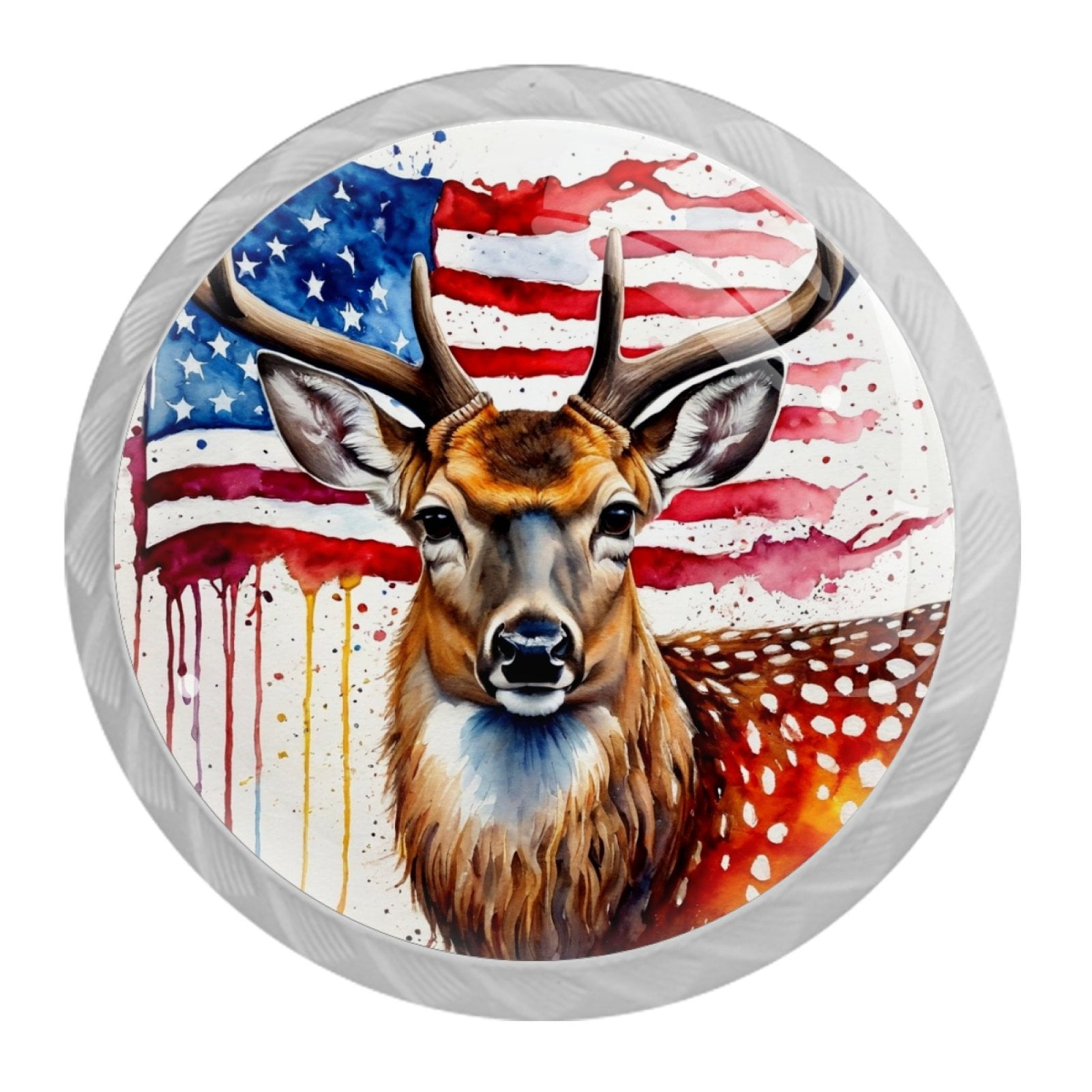 4 Pcs Deer and American Flag Knobs for Kitchen Cabinet Cupboard Dresser Bookcase Drawer Pulls Handles Round Home Decor