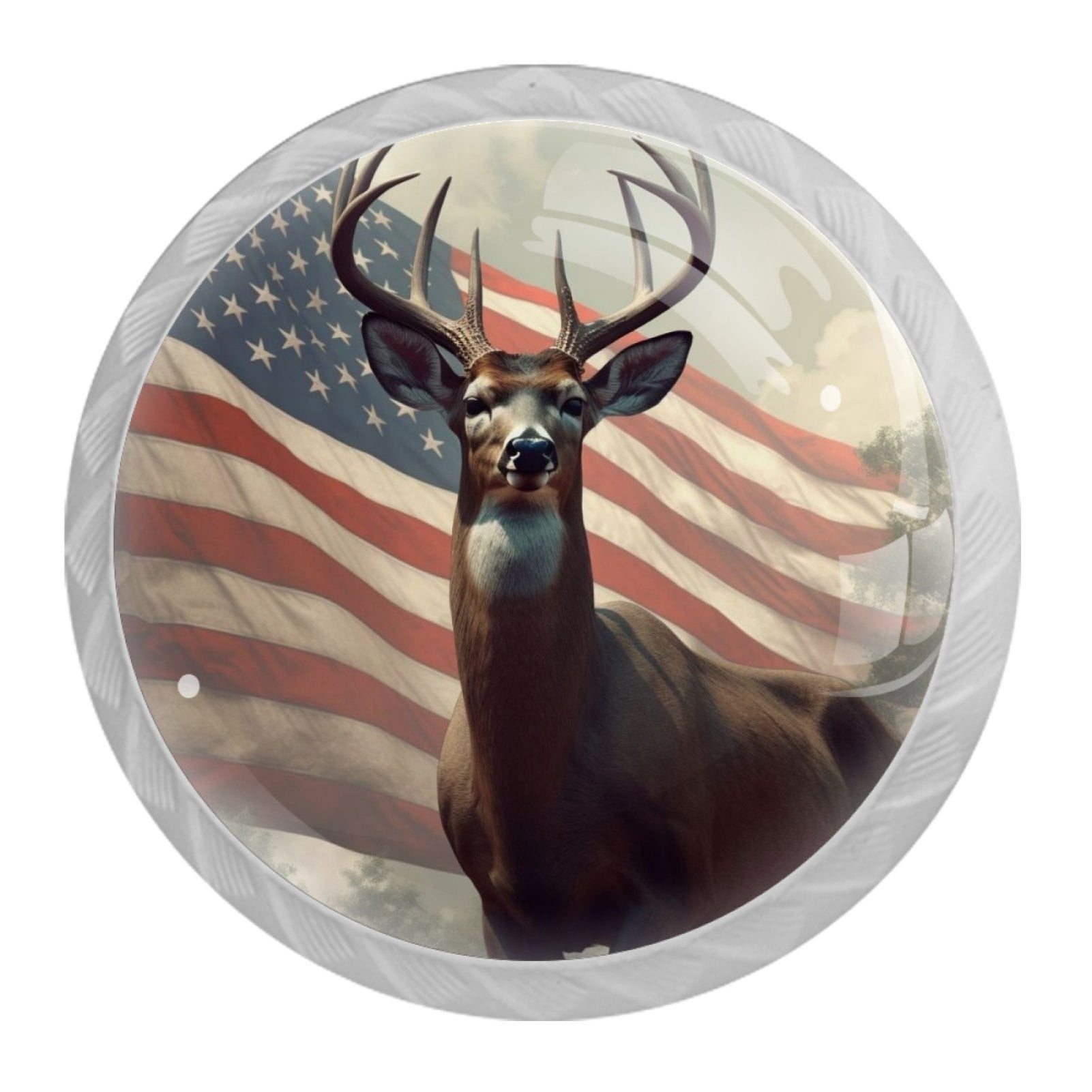 4 Pcs Deer and American Flag Knobs for Kitchen Cabinet Cupboard Dresser Bookcase Drawer Pulls Handles Round Home Decor